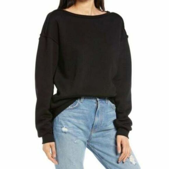Treasure & Bond Tops - Treasure & Bond -804 Nordstrom Raw Hem black pullover sweatshirt‎ NWT - XS